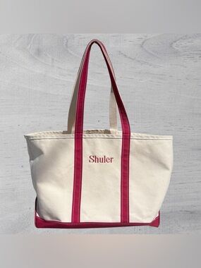 Vintage 80s L.L. Bean Large Open-Top Canvas Boat And Tote Bag Red/Cream *READ*